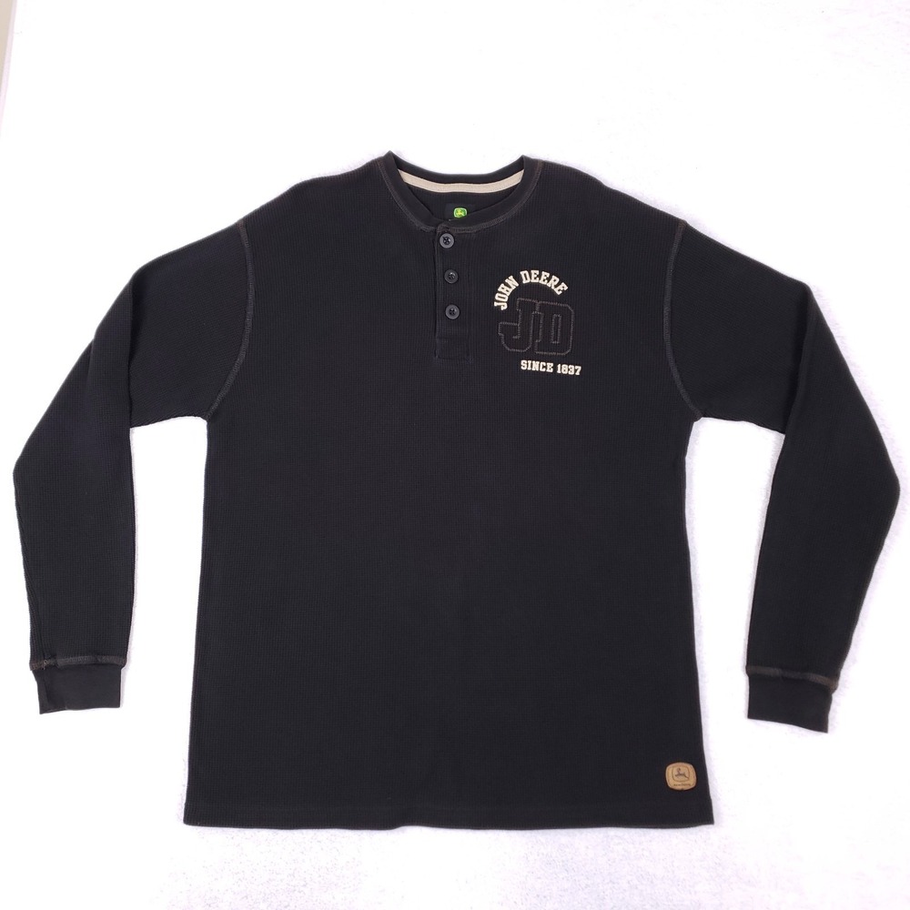 John Deere Embroidered Thermal Henley XL Dark‎ Brown